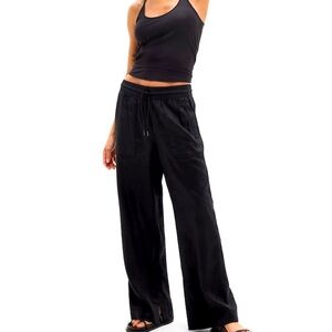 Athleta Retreat Black Wide Leg Linen with Elastic Waistband